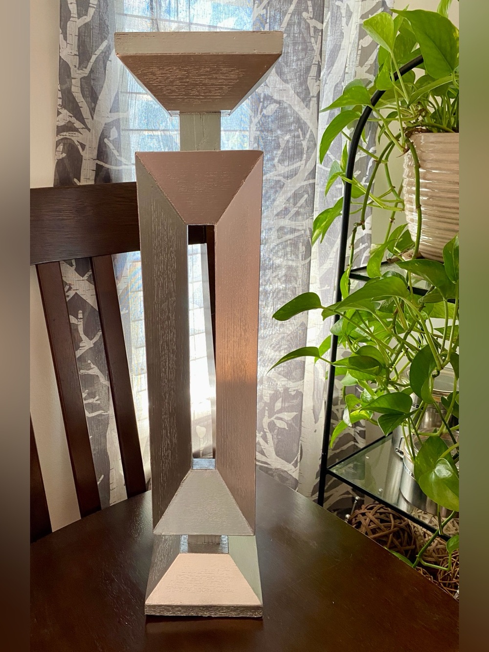 Tall Silver Wooden Candle Holder